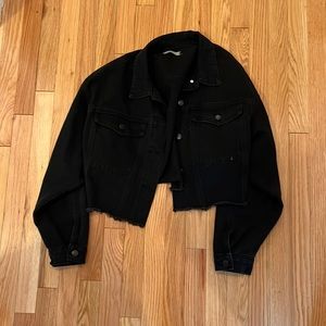Black cropped denim jacket